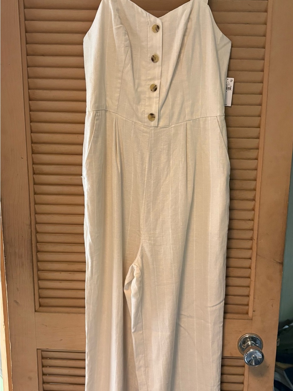 Old Navy Cream Button-Front Sleeveless Wide-Leg Jumpsuit
